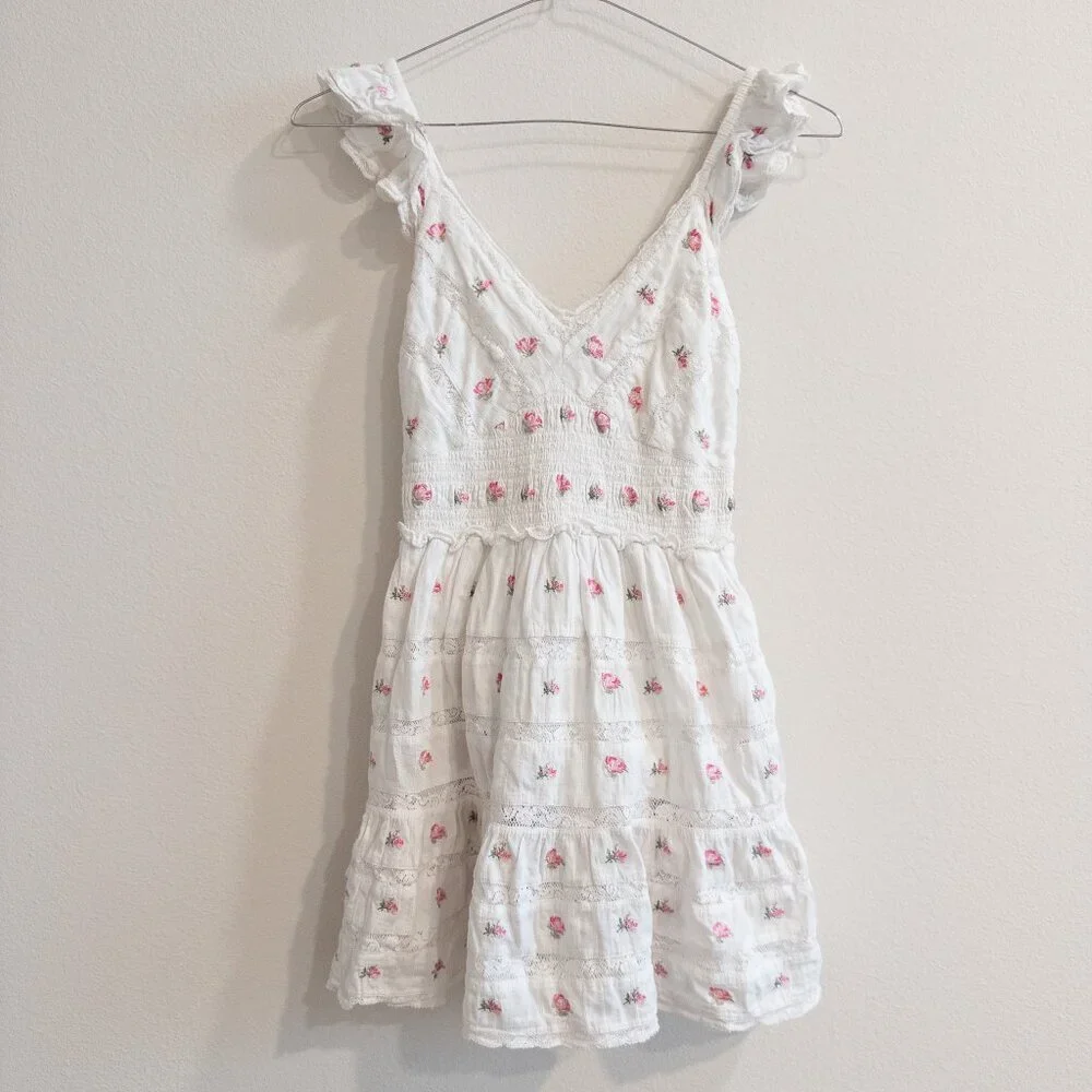 LoveShackFancy Finny Dress Embroidered Floral White Mini Dress, Size Small - Picture 4 of 10